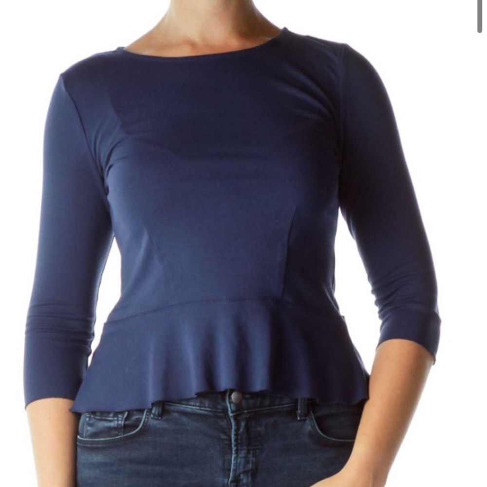 Ann Taylor Navy Blue Peplum Top